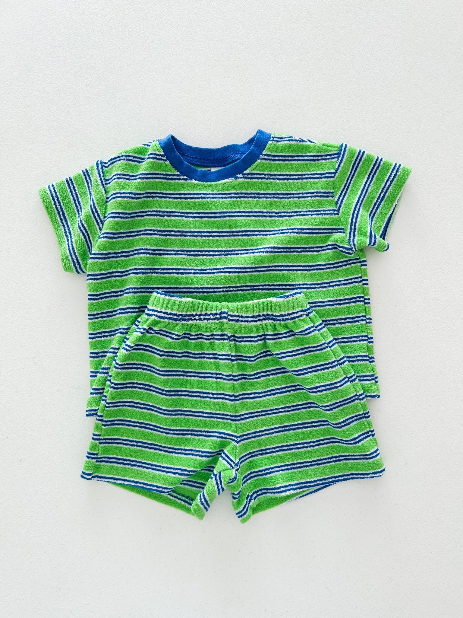 At Noon Baby Terry Cloth Stripe T-shirt Romper (3 - 18m) - Green kids outfit