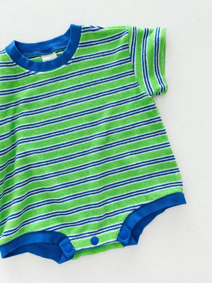 At Noon Baby Terry Cloth Stripe T-shirt Romper (3 - 18m) - Green kids outfit