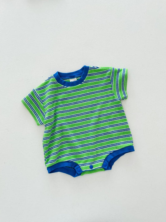 At Noon Baby Terry Cloth Stripe T-shirt Romper (3 - 18m) - Green kids outfit