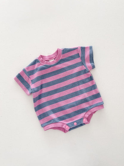 At Noon Baby Terry Cloth Stripe T-shirt Romper (3 - 18m) - Pink Stripe kids outfit