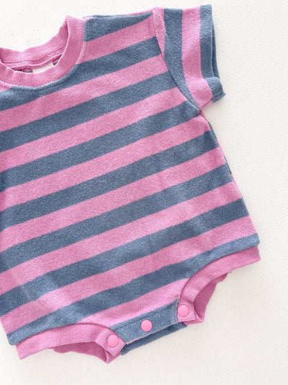 At Noon Baby Terry Cloth Stripe T-shirt Romper (3 - 18m) - Pink Stripe kids outfit