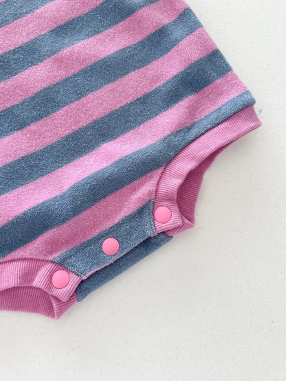 At Noon Baby Terry Cloth Stripe T-shirt Romper (3 - 18m) - Pink Stripe kids outfit