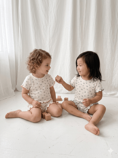 At Noon Baby/Kids Floral Pointelle Lettuce Edge T-Shirt and Shorts Set (6m - 7y) - 2 Colors kids outfit