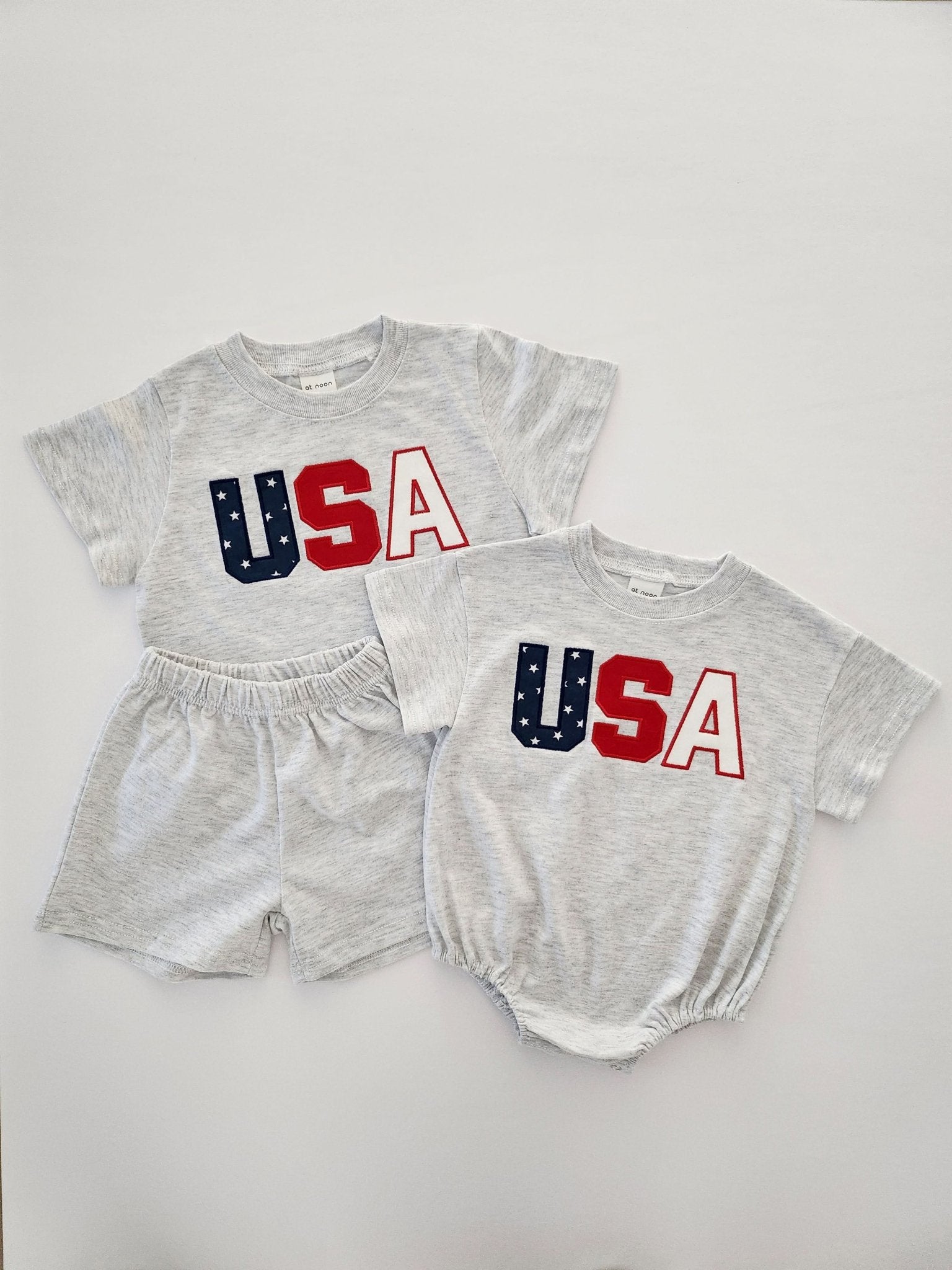 [At Noon Exclusive] Baby Original USA Embroidery T-Shirt Romper (0 - 18m) - Light Heather Gray kids outfit