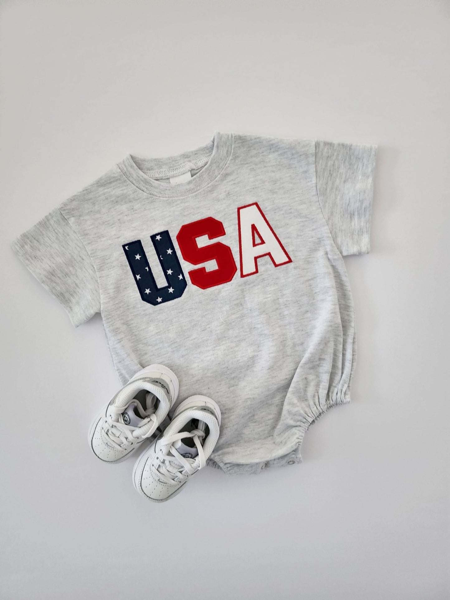 [At Noon Exclusive] Baby Original USA Embroidery T-Shirt Romper (0 - 18m) - Light Heather Gray kids outfit