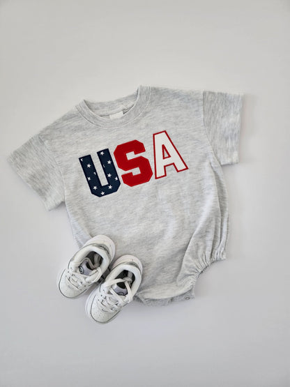 [At Noon Exclusive] Baby Original USA Embroidery T-Shirt Romper (0 - 18m) - Light Heather Gray kids outfit