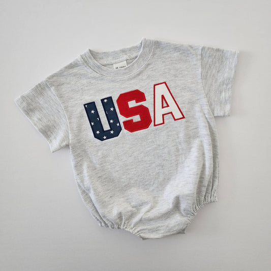 [At Noon Exclusive] Baby Original USA Embroidery T-Shirt Romper (0 - 18m) - Light Heather Gray kids outfit