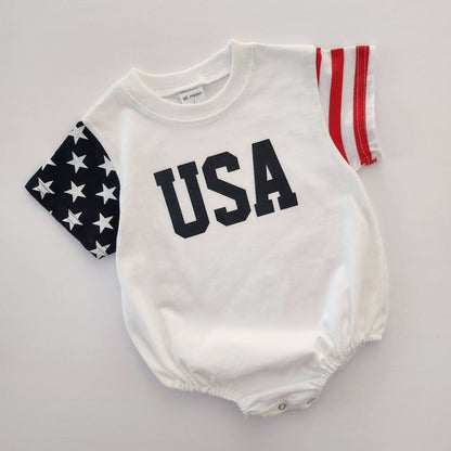 [At Noon Exclusive] Baby Original USA Print Stars and Stripes Sleeve T-Shirt Romper (0 - 18m) - Ivory kids outfit