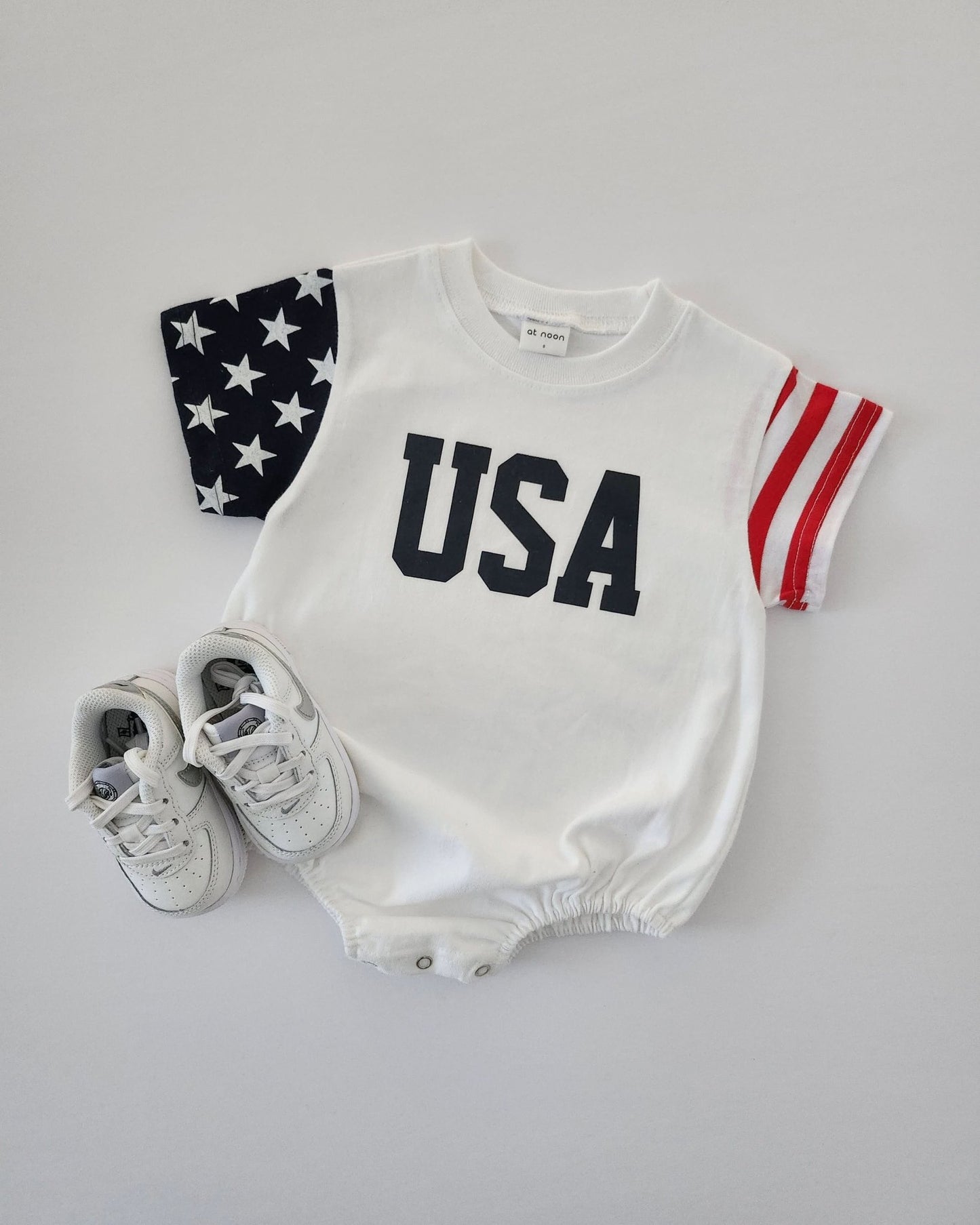 [At Noon Exclusive] Baby Original USA Print Stars and Stripes Sleeve T-Shirt Romper (0 - 18m) - Ivory kids outfit