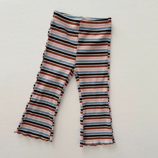 [At Noon Exclusive] Kids Cozy Ribbed Muti Stripe Lettuce - edge Flare Pants (6m - 6y) - Stripe kids outfit