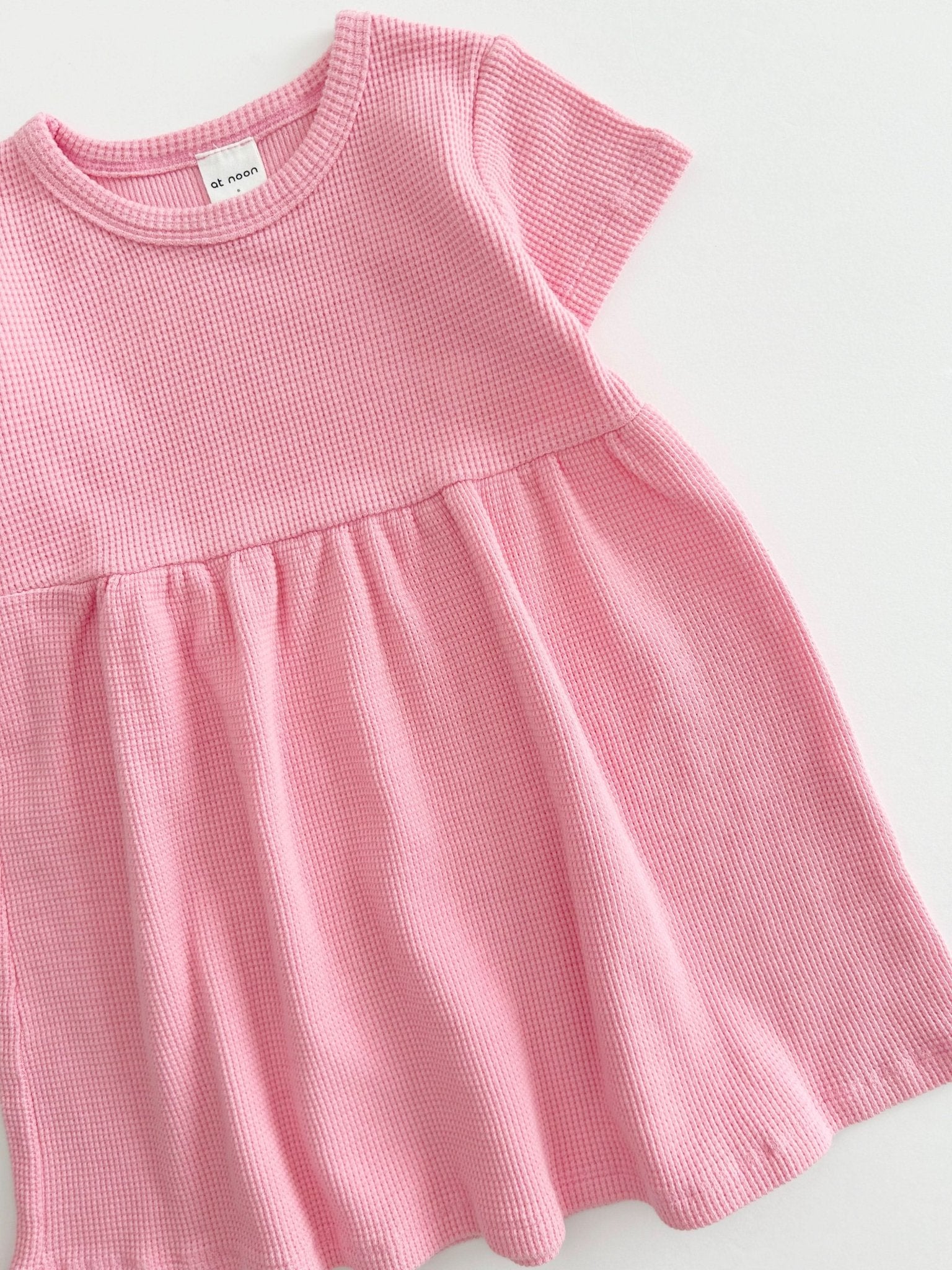 [At Noon Exclusive] Kids Cozy Waffle Dress (1 - 6y) - Pink kids outfit