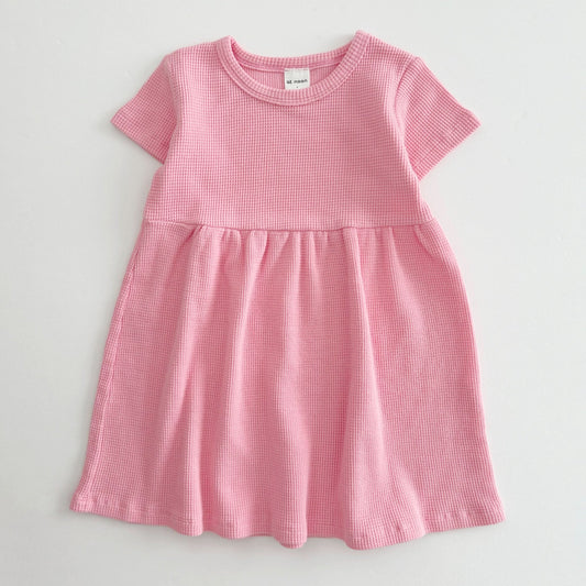 [At Noon Exclusive] Kids Cozy Waffle Dress (1 - 6y) - Pink kids outfit