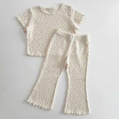[At Noon Exclusive] Kids Cozy Waffle Lettuce - edge Flare Pants (1 - 7y) - Floral kids outfit