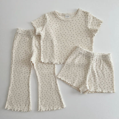 [At Noon Exclusive] Kids Cozy Waffle Lettuce - edge Flare Pants (1 - 7y) - Floral kids outfit