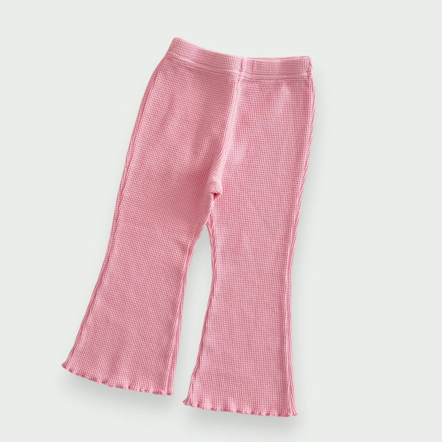 [At Noon Exclusive] Kids Cozy Waffle Lettuce - edge Flare Pants (1 - 7y) - Pink kids outfit