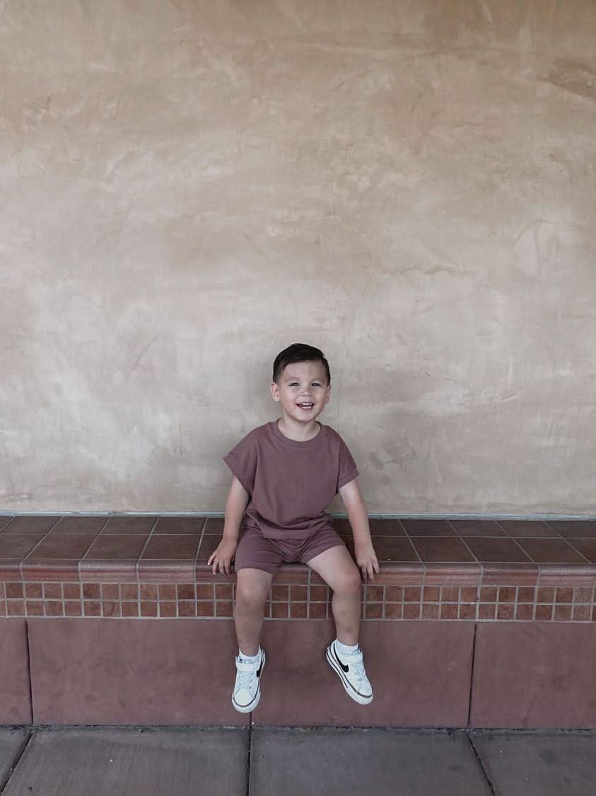 [At Noon Exclusive] Kids Muscle T-Shirt and Shorts Set(3m - 5y) - Brown kids outfit
