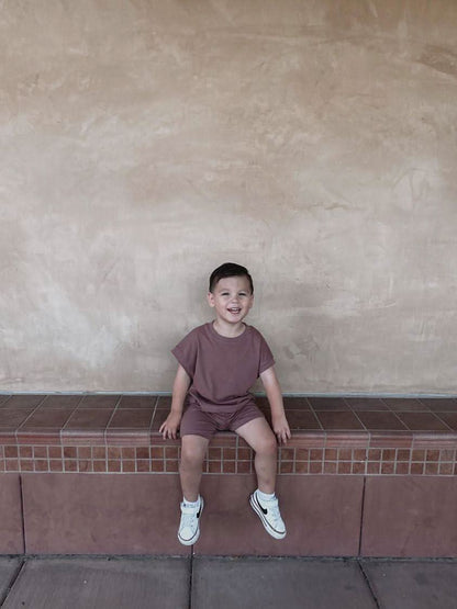 [At Noon Exclusive] Kids Muscle T-Shirt and Shorts Set(3m - 5y) - Brown kids outfit