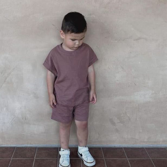 [At Noon Exclusive] Kids Muscle T-Shirt and Shorts Set(3m - 5y) - Brown kids outfit