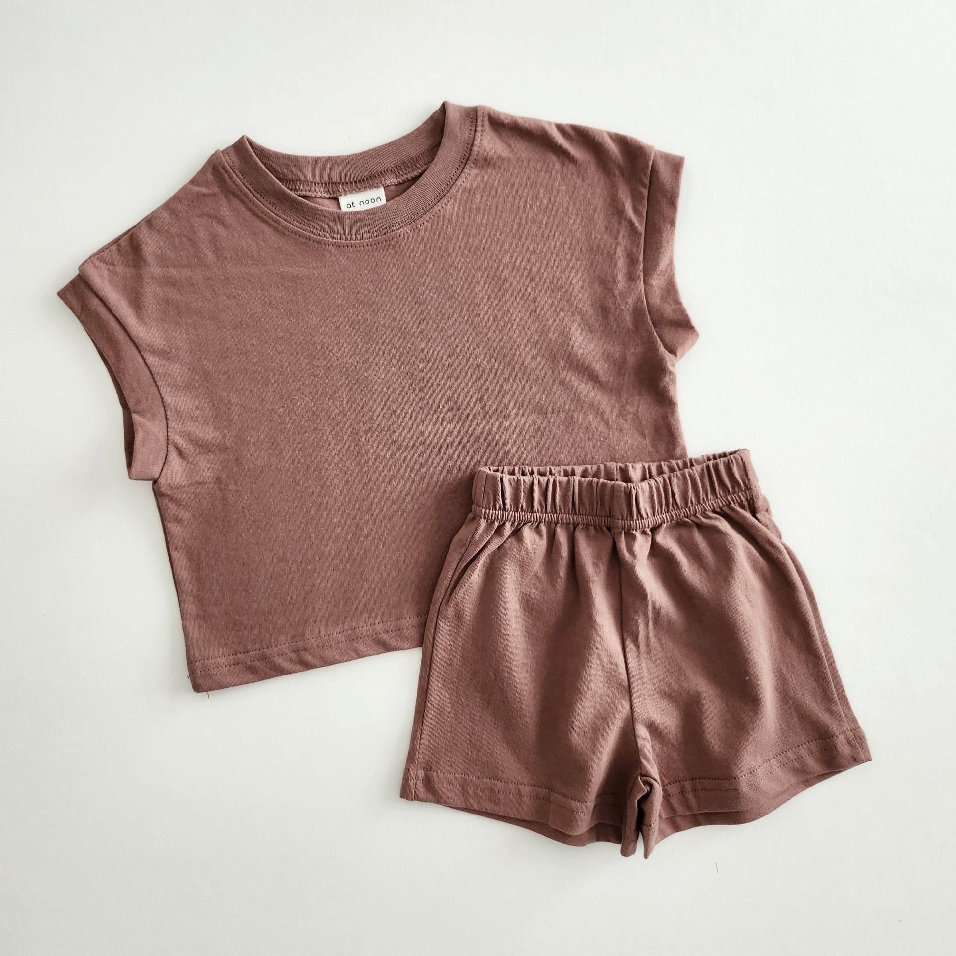 [At Noon Exclusive] Kids Muscle T-Shirt and Shorts Set(3m - 5y) - Brown kids outfit