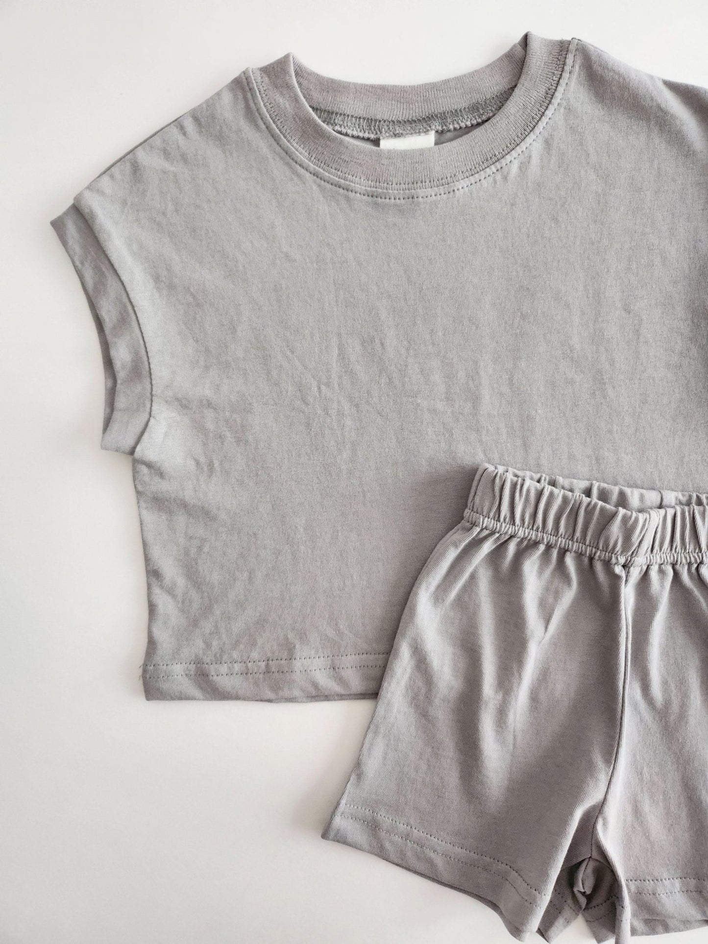 [At Noon Exclusive] Kids Muscle T-Shirt and Shorts Set(3m - 5y) - Grey kids outfit