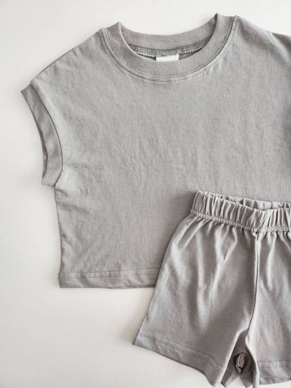 [At Noon Exclusive] Kids Muscle T-Shirt and Shorts Set(3m - 5y) - Grey kids outfit