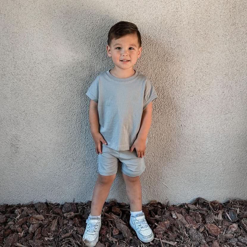 [At Noon Exclusive] Kids Muscle T-Shirt and Shorts Set(3m - 5y) - Grey kids outfit