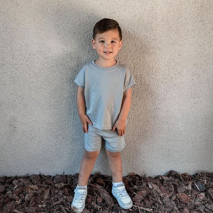 [At Noon Exclusive] Kids Muscle T-Shirt and Shorts Set(3m - 5y) - Grey kids outfit