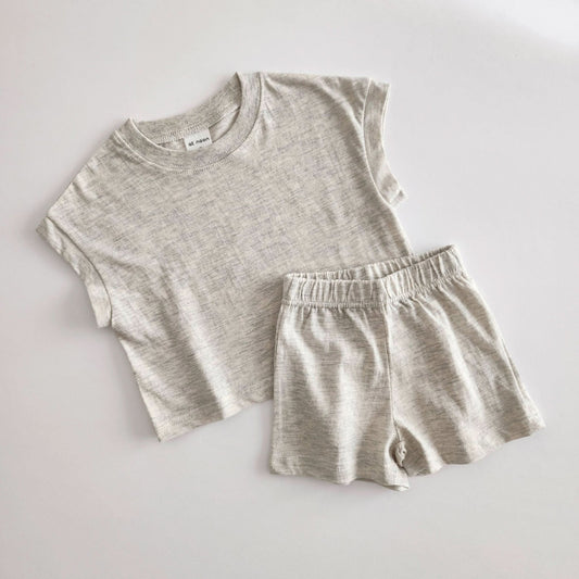 [At Noon Exclusive] Kids Muscle T-Shirt and Shorts Set(3m - 5y) - Oat kids outfit