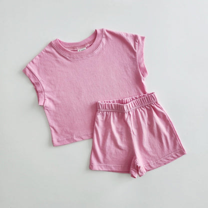 [At Noon Exclusive] Kids Muscle T-Shirt and Shorts Set(3m - 5y) - Pink kids outfit