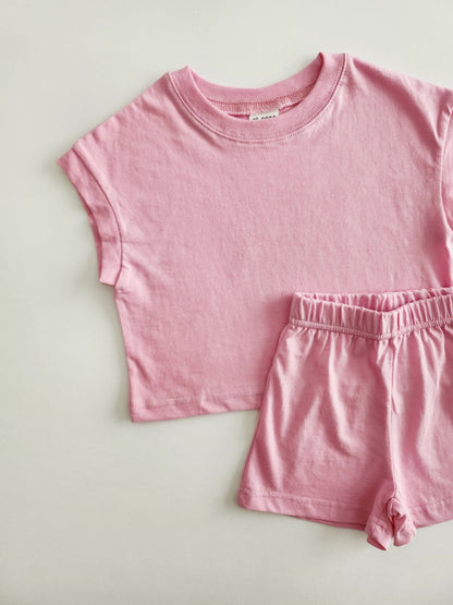 [At Noon Exclusive] Kids Muscle T-Shirt and Shorts Set(3m - 5y) - Pink kids outfit