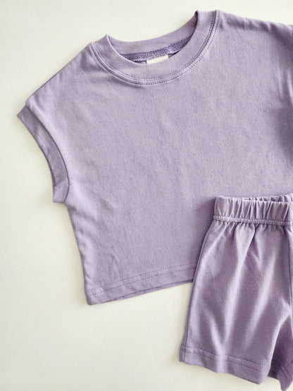 [At Noon Exclusive] Kids Muscle T-Shirt and Shorts Set(3m - 5y) - Purple kids outfit