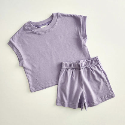[At Noon Exclusive] Kids Muscle T-Shirt and Shorts Set(3m - 5y) - Purple kids outfit