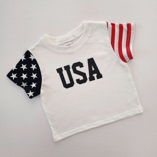 [At Noon Exclusive] Toddler Original USA Print Stars and Stripes Sleeve T-Shirt (1 - 5y) - Ivory kids outfit