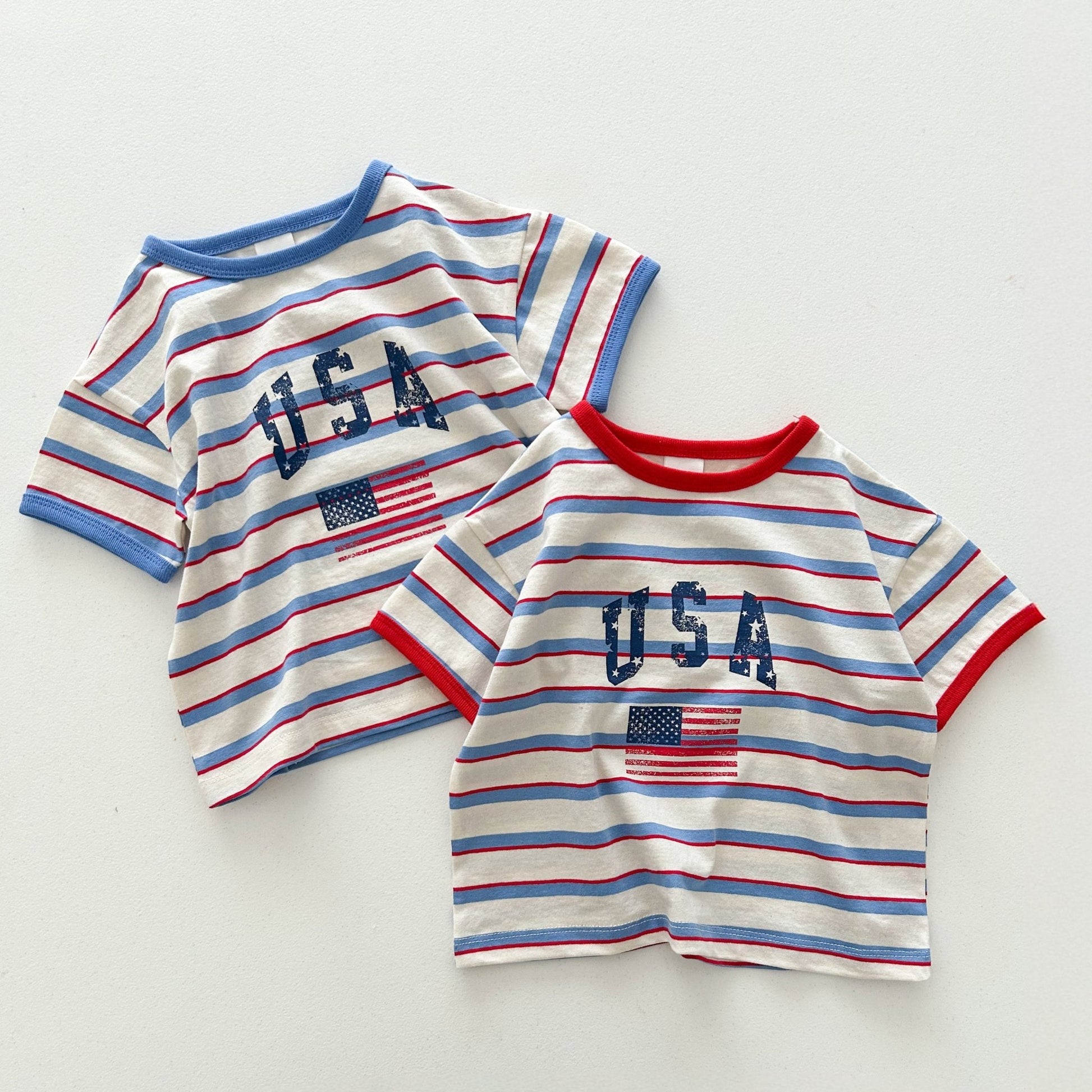 At Noon Kids Oversized USA Print Stripe T-Shirt (6m-8y) - 2 Colors kids outfit
