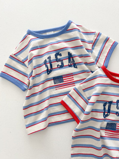 At Noon Kids Oversized USA Print Stripe T-Shirt (6m-8y) - 2 Colors kids outfit