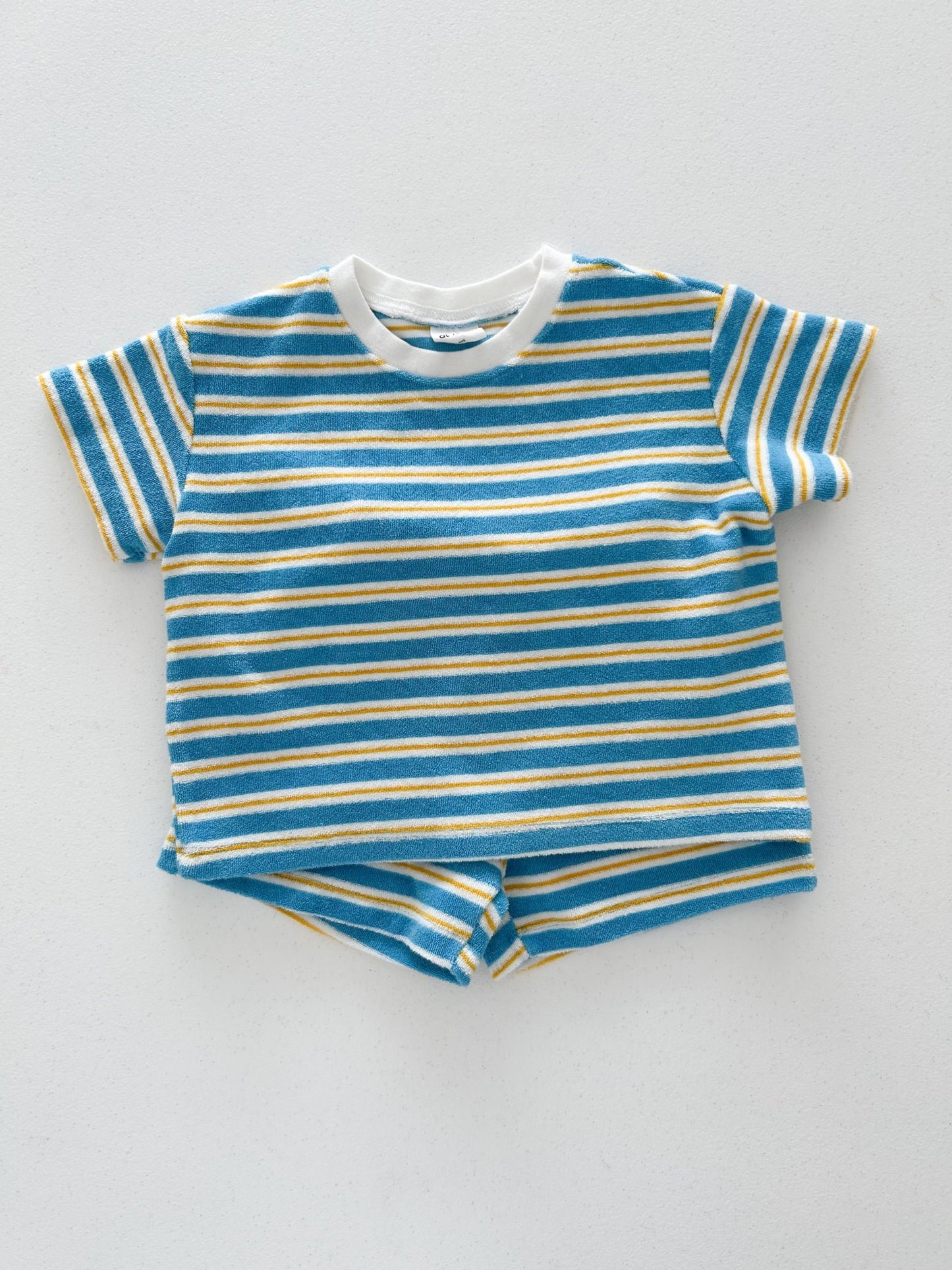 At Noon Kids Stripe Terry Cloth Short Sleeve Top and Shorts Set (6m - 7y) - Blue kids outfit