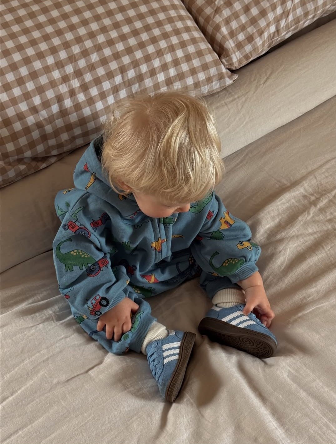[At Noon Original] Baby Oversized Zip - Up Hoodie Jumpsuit (3m - 4y) - Cream Dinosaur kids outfit