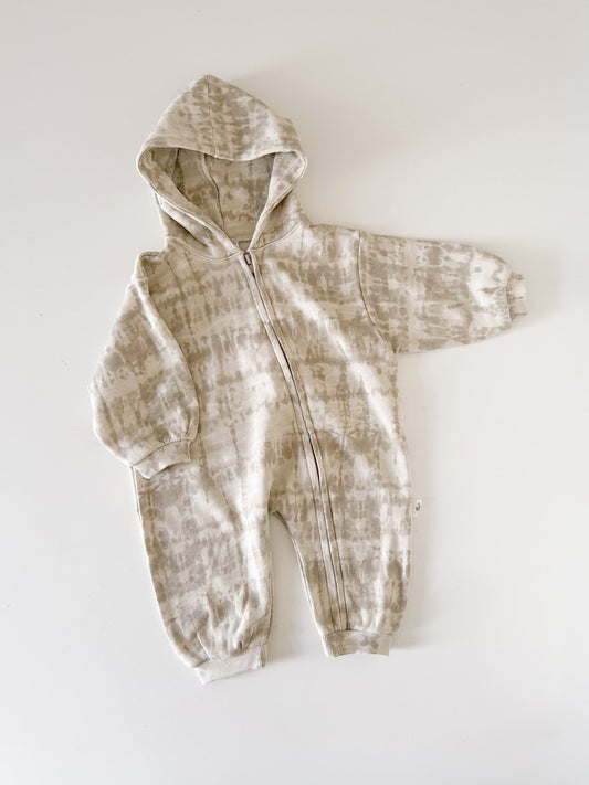 [At Noon Original] Baby Oversized Zip - Up Hoodie Jumpsuit (3m - 4y) - Tie Dyed Beige Gray kids outfit