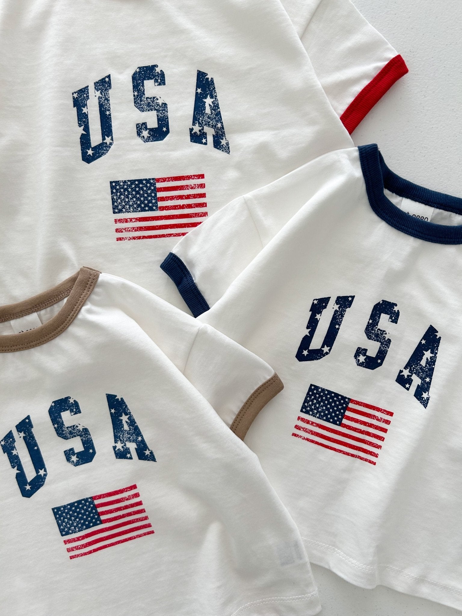[At Noon Original Design] Adult Oversized Vintage Print USA Ringer T-Shirt - 3 Colors kids outfit