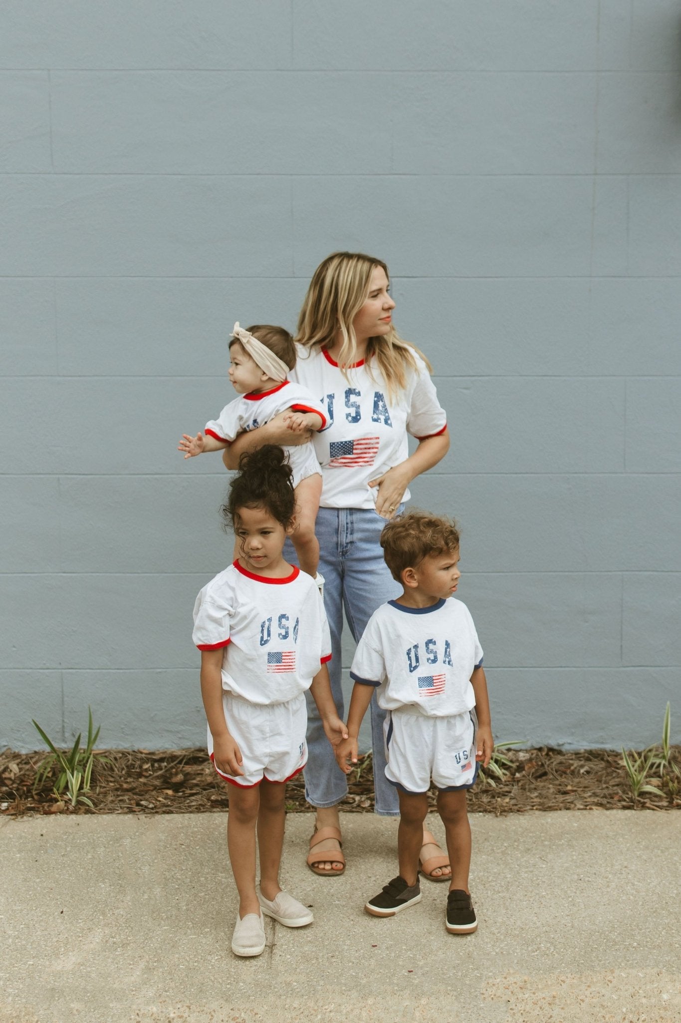 [At Noon Original Design] Adult Oversized Vintage Print USA Ringer T-Shirt - 3 Colors kids outfit