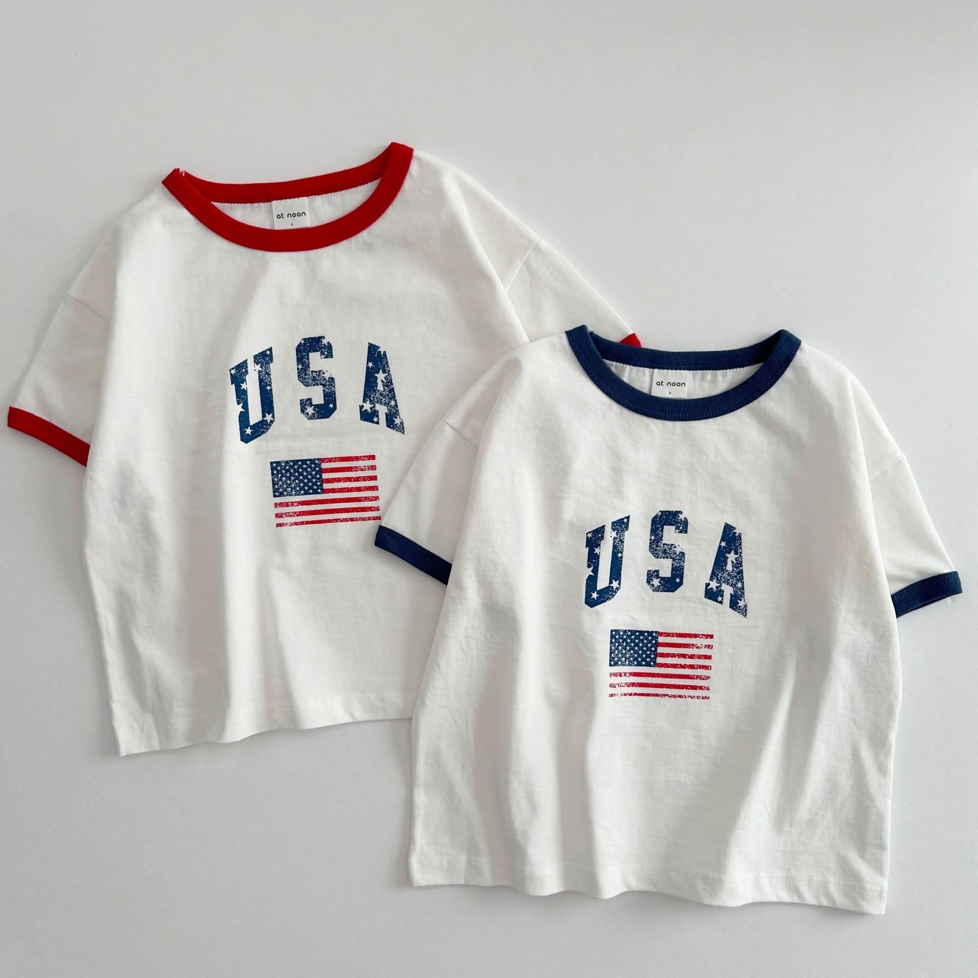 [At Noon Original Design] Adult Oversized Vintage Print USA Ringer T-Shirt - 3 Colors kids outfit
