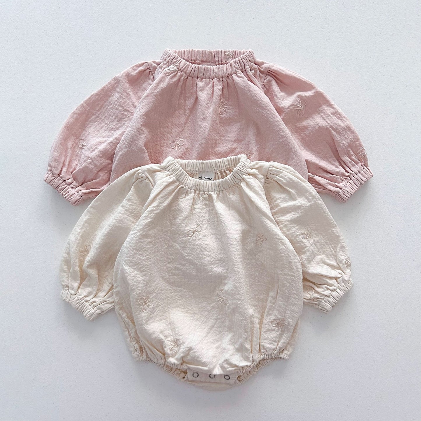 [At Noon Original Design] Baby Bow Embroidery Gauze Cotton Romper (3 - 18m) - 2 Colors kids outfit