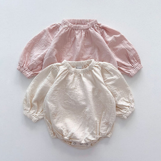 [At Noon Original Design] Baby Bow Embroidery Gauze Cotton Romper (3 - 18m) - 2 Colors kids outfit