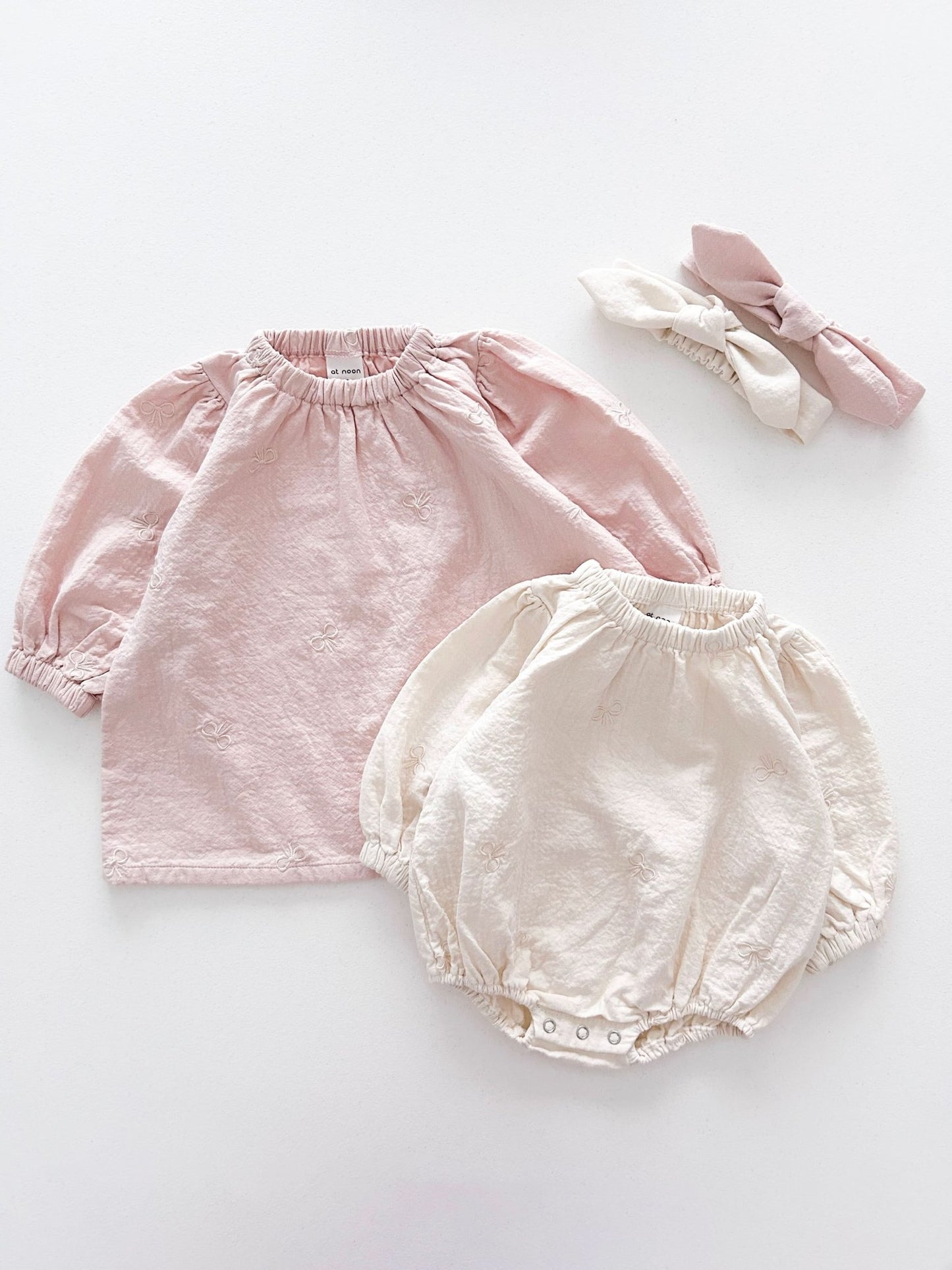 [At Noon Original Design] Baby Bow Embroidery Gauze Cotton Romper (3 - 18m) - 2 Colors kids outfit