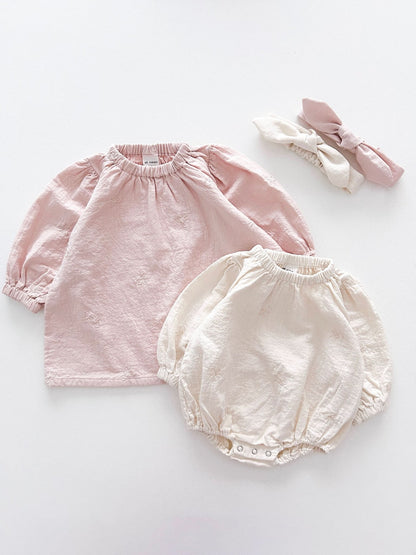 [At Noon Original Design] Baby Bow Embroidery Gauze Cotton Romper (3 - 18m) - 2 Colors kids outfit