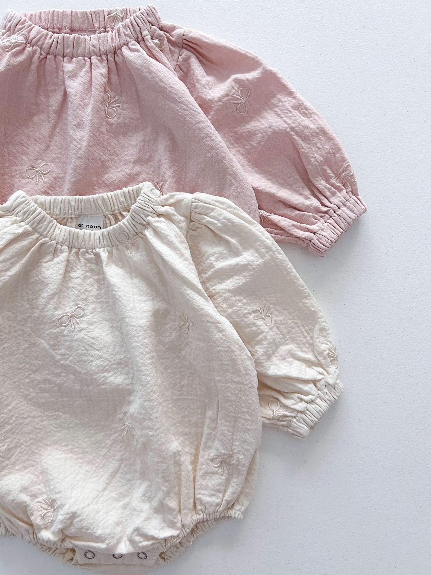 [At Noon Original Design] Baby Bow Embroidery Gauze Cotton Romper (3 - 18m) - 2 Colors kids outfit