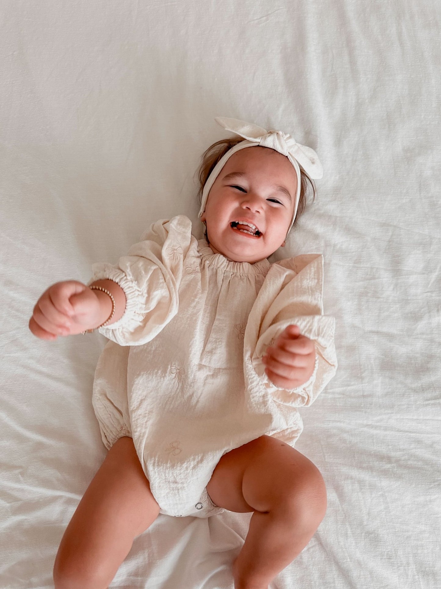 [At Noon Original Design] Baby Bow Embroidery Gauze Cotton Romper (3 - 18m) - 2 Colors kids outfit