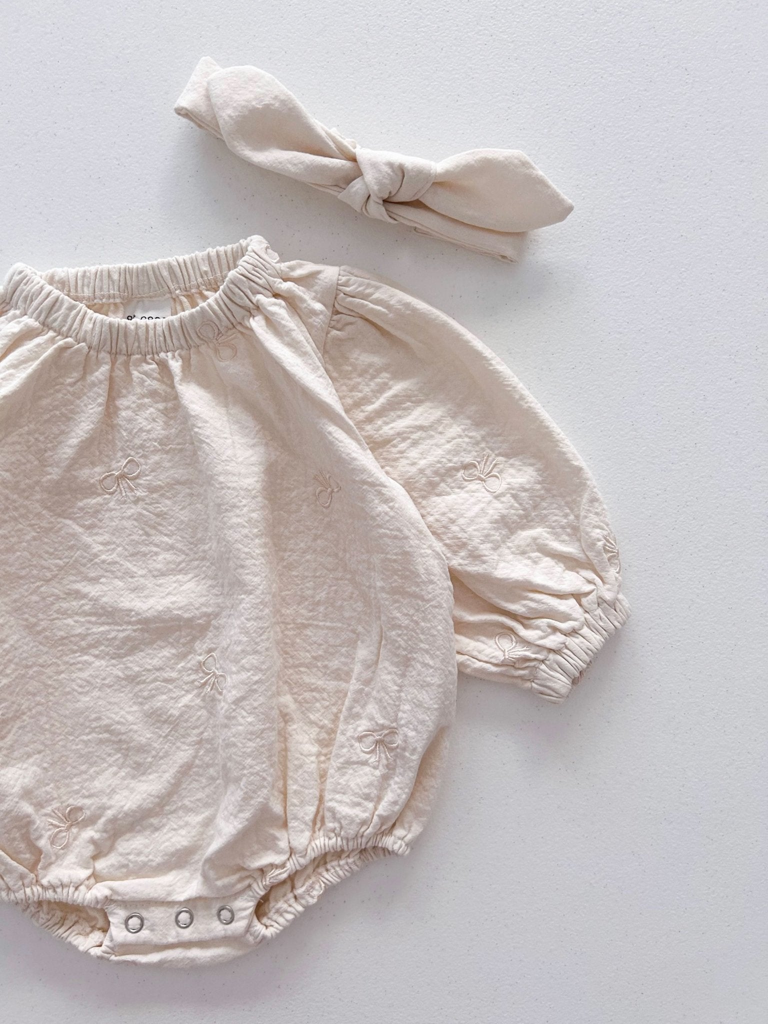 [At Noon Original Design] Baby Bow Embroidery Gauze Cotton Romper (3 - 18m) - 2 Colors kids outfit