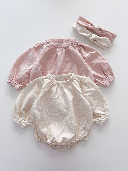 [At Noon Original Design] Baby Bow Embroidery Gauze Cotton Romper (3 - 18m) - 2 Colors kids outfit