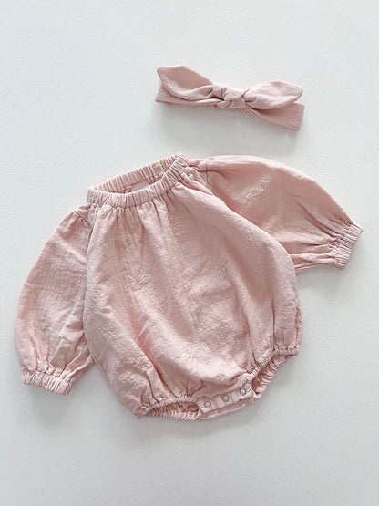 [At Noon Original Design] Baby Bow Embroidery Gauze Cotton Romper (3 - 18m) - 2 Colors kids outfit